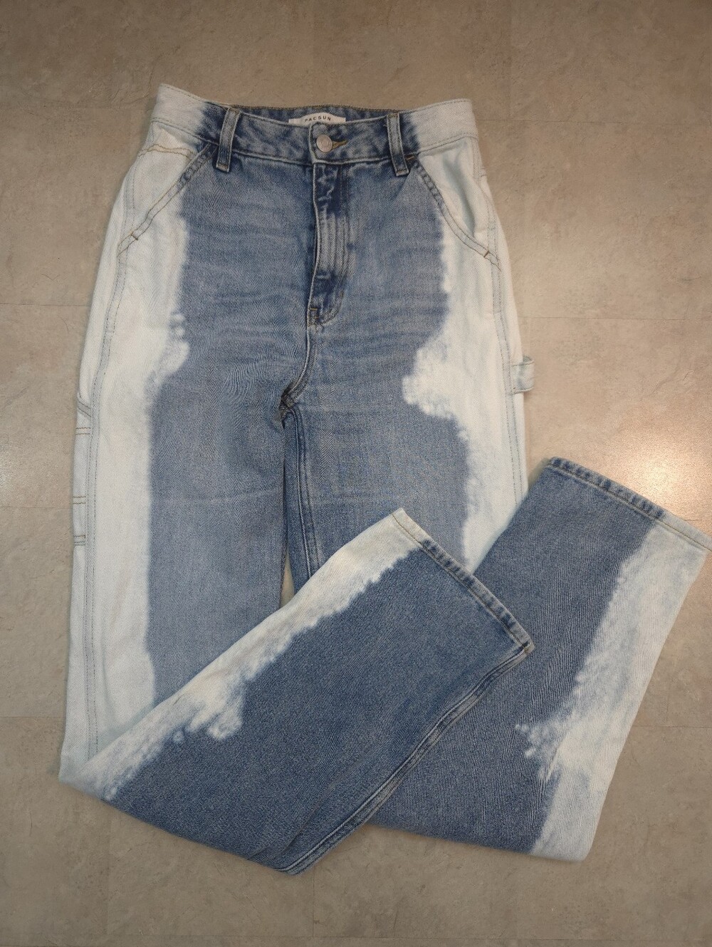 PacSun 90s BF Carpenter Two-Tone Bleached High Rise Blue Jeans